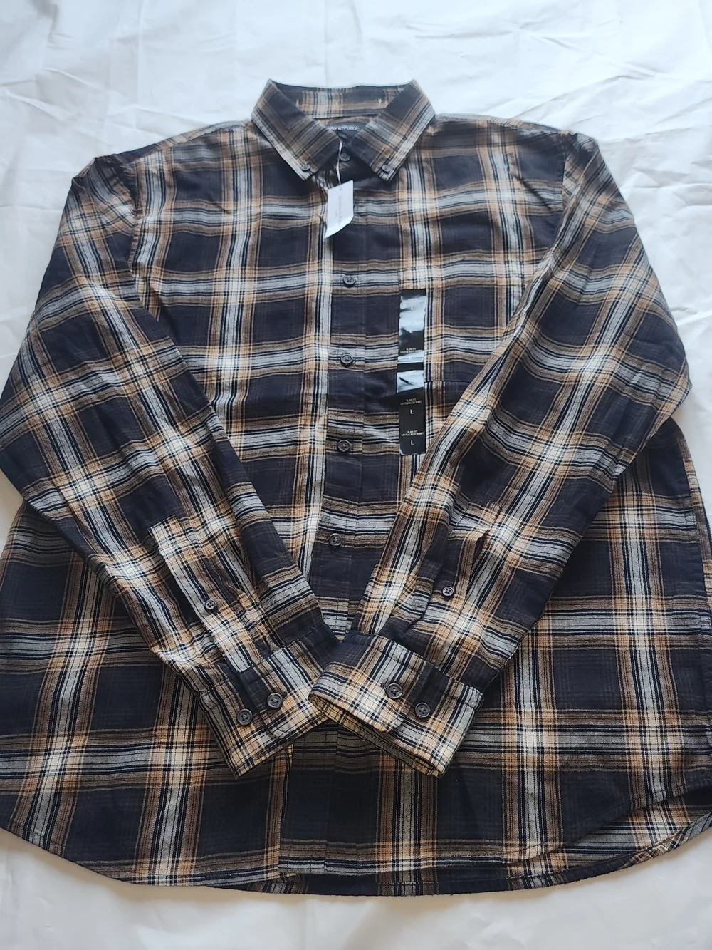 Banana Republic Men's  Plaid Long-Sleeve Button-Up Shirt - Brown/Black Large